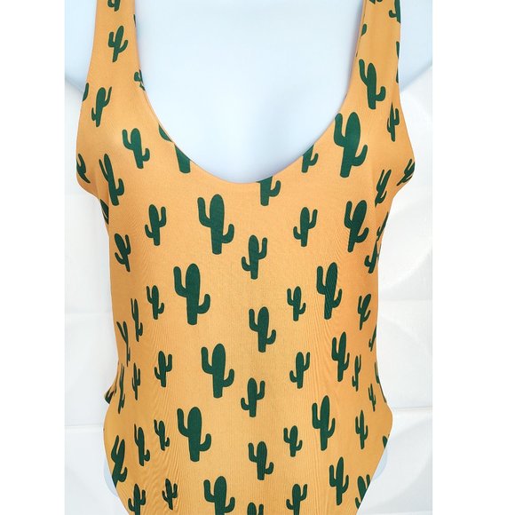 Saguaro Cactus Swimsuit Bodysuit Mustard Yellow High Leg One Piece 8 - Picture 3 of 9